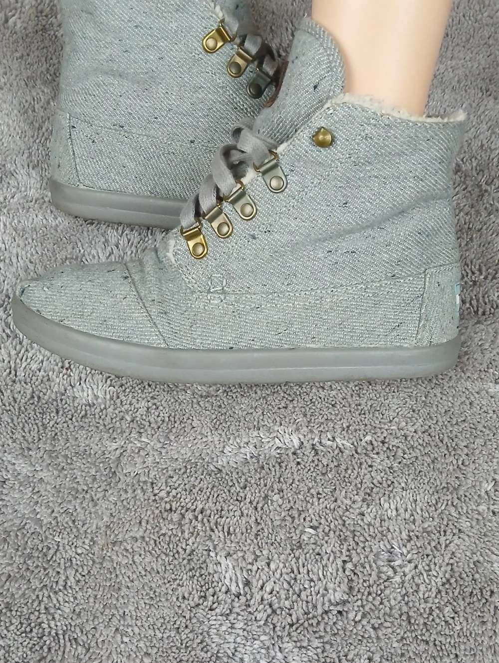 TOMS Nepal Grey Herringbone Faux Shearling Booties